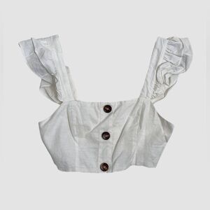 Pink Lily Linen Ruffle Sleeve Crop Top White Size Medium